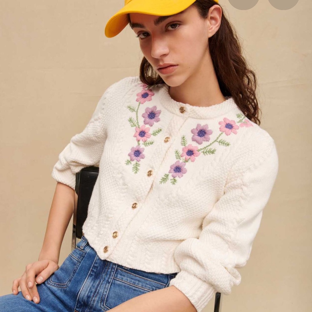 Maje Embroidered cropped Cardigan